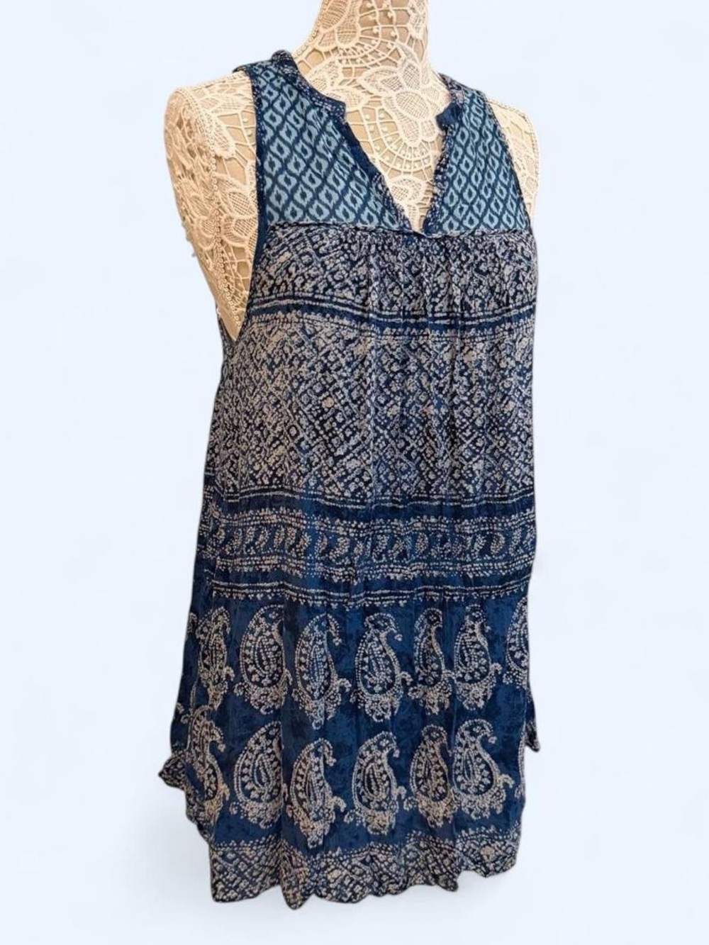 Ecote Blue Paisley Boho Sleeveless Dress 💙